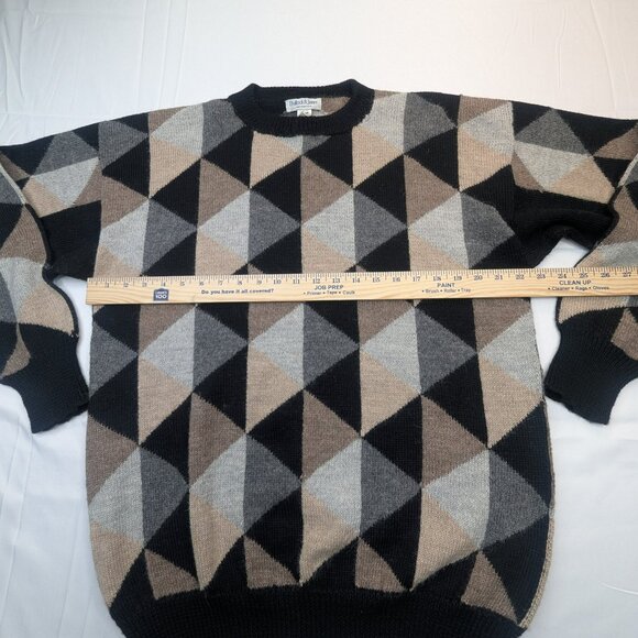 VTG Bullock & Jones 100% Alpaca Wool Sweater L Geometric Handmade Peru Black Tan - Picture 7 of 10